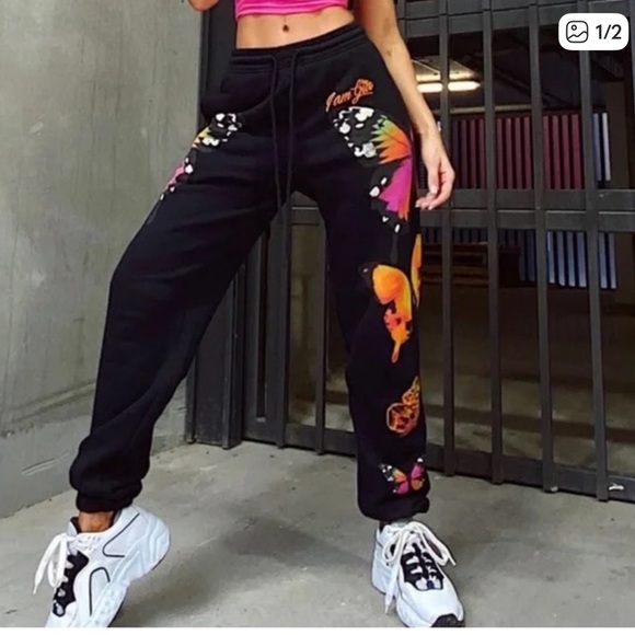 I AM GIA Sweatpants Size Medium Black with Butterflies - Picture 1 of 14
